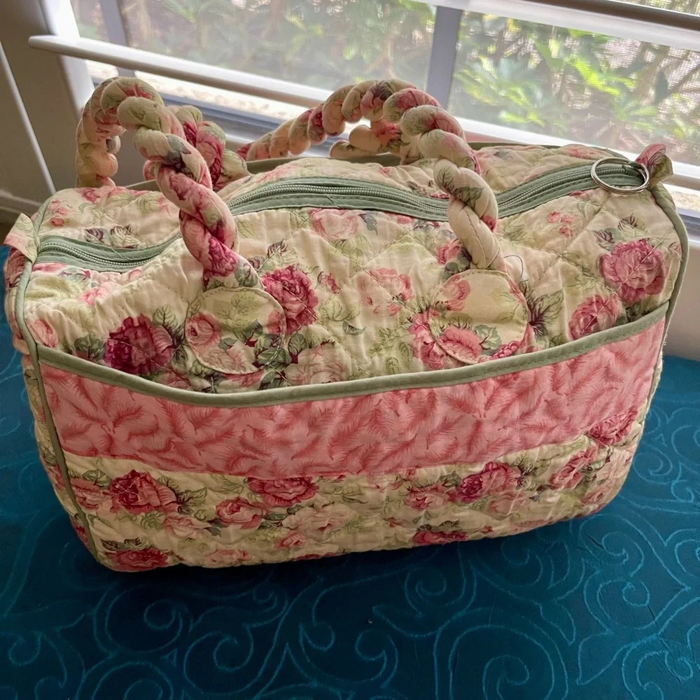 Quilted Floral Satchel Bag in Pink and Cream